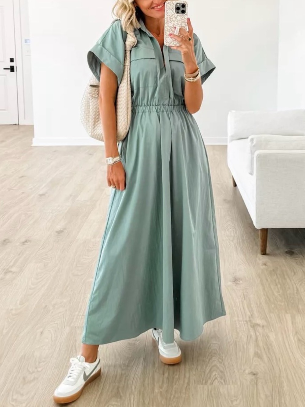 Abercrombie & Fitch Sage Green Utility Maxi Dress
